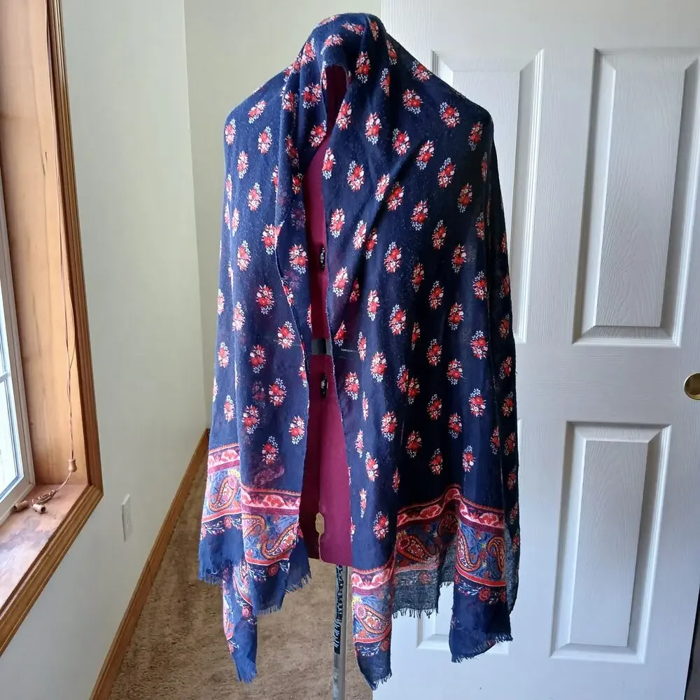 Floral Paisley Scarf navy blue red 6ft 72
